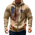 Felpa con cappuccio kaki da uomo con stampa bandiera americana e tasca sulla manica - Taglia M / Stampa Bandiera USA Cachi