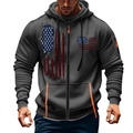 Felpa grigia con cappuccio e zip da uomo con stampa vintage e dettagli arancioni vivaci - Taglia M / Stampa Bandiera USA Grigio Scuro