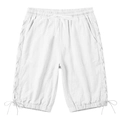 Vista dettagliata di pantaloncini in lino bianco con lacci laterali e coulisse - Taglia S / Pantaloni e gonne / Bianco