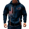 Felpa con cappuccio blu navy da uomo con stampa bandiera e dettagli arancio - Taglia M / Blu Marino Bandiera Consumata