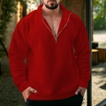 Dettaglio di una felpa rossa con mezza zip, collo a lupetto e texture della zip metallica - S / Rosso