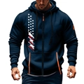 Felpa da uomo blu scuro con zip, stampa bandiera americana e vivaci dettagli arancioni - Taglia M / Stampa Stella USA Blu Marino