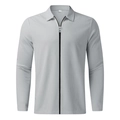 Détail de la maille gaufrée et fermeture éclair d'une veste polo grise pour hommes - M / Hauts / Gris