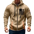 Felpa con cappuccio e zip da uomo color kaki con stampa bandiera e dettagli zip arancioni - Taglia M / Stampa Bandiera Croce Cachi