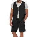 Conjunto casual de verano de dos piezas para hombre con chaleco negro y pantalones - M / Negro