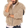 Dettaglio della giacca in pile beige con morbida trama peluche e zip nera sul braccio - Taglia S / Top / Kaki