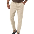 Men's beige casual trousers with elastic drawstring waist and pleated front design - S / Apricot