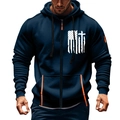 Felpa con cappuccio blu scuro con zip, stampa croce stellata e coulisse arancione - Taglia M / Blu Marino Bandiera Croce