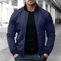 Men's navy blue bomber jacket with zip-up design and ribbed cuffs for casual outdoor wear - S / Navy Blue