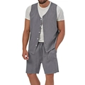 Completo estivo da uomo con gilet in lino grigio e pantaloncini con coulisse - M / Grigio