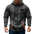 Felpa con cappuccio grigio scuro da uomo con stampa palme e accenti di zip arancioni - Taglia M / Palma Grigio Scuro
