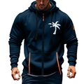 Felpa da uomo con cappuccio e zip blu scuro con logo palma bianca e dettagli arancio - Taglia M / Palma Blu Marino