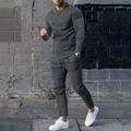 Detail of dark grey men's long sleeve sportswear set with drawstring and tapered cuffs - M / Dark Grey Set