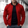 Men's slim-fit bomber jacket in vibrant red with black stand collar and zip closure - S / Red