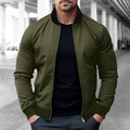 Detail view of military green bomber jacket with black ribbed knit collar and cuffs - S / Army Green