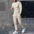 Men's outdoor sports set in sand color with long sleeves and drawstring joggers - M / Apricot Set