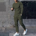 Army green men's athletic set with long sleeve shirt and drawstring sweatpants - M / Army Green Set