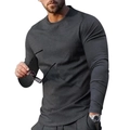 Men's slim fit long sleeve sports t-shirt in charcoal grey cotton blend fabric - M / Tops / Dark Gray