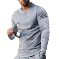 Men's slim fit long sleeve sports t-shirt in grey color with ribbed cotton texture - M / Light Grey Top