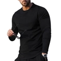 Men's slim fit long sleeve sports t-shirt in solid black color with crew neck design - M / Black Top