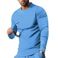 Men's sky blue athletic long sleeve shirt with crew neck and high elastic cotton fabric - M / Light Blue Top