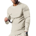 Men's slim fit long sleeve sports t-shirt in beige color with a soft elastic fabric - M / Apricot Top