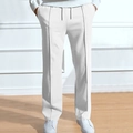 Detail of white men's casual straight trousers with decorative seam and drawstring waist - XXL(XXXL) / White