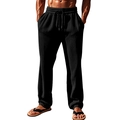 Close-up of black corduroy trousers featuring an elastic drawstring waist and textured fabric - S / Bottoms / Black