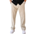 Close-up of beige casual pants featuring a drawstring waistband and vertical pleated details - XXL(XXXL) / Apricot