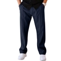 Detail view of navy blue straight trousers with drawstring waist and sharp front creases - XXL(XXXL) / Navy Blue