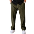 Detail of dark olive green straight trousers with adjustable drawstring and front crease - XXL(XXXL) / Army Green