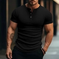 Schmal geschnittenes schwarzes Herren-Henley-Shirt mit gerippter Textur und Knopfleiste - S / Schwarz