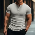 Slim-Fit Herren Henley-Shirt in Grau mit kurzen Ärmeln und vertikaler Rippenstruktur - S / Hellgrau