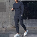 Men's navy blue long sleeve sports set with drawstring jogger pants for outdoor fitness - M / Navy Blue Set