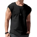 Men's solid black sleeveless cotton t-shirt with crew neck for casual sports wear - M / Black