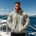 Felpa da uomo slim fit grigio chiaro con cappuccio e zip per attività all'aperto - S / Tops / Bianco Grigiastro