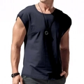 T-shirt sans manches bleu marine pour homme, coupe décontractée en coton pour sport - M / Bleu marine