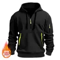 Fleece-lined black tactical hoodie featuring neon green zippers and utility pockets - S / Tops / Black