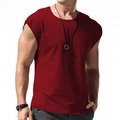 T-shirt sans manches pour hommes en coton bordeaux profond avec col rond classique - M / Bordeaux