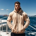 Felpa da uomo in pile beige con zip e cappuccio regolabile per attività all'aperto - S / Tops / Cachi