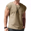 T-shirt sans manches kaki d'été pour hommes avec coupe ample et col rond décontracté - M / Kaki