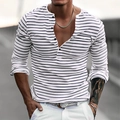 Camiseta Henley de manga larga para hombre con rayas horizontales y tapeta de tres botones - S / Blanco con rayas negras