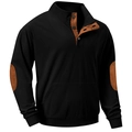 Detalle de sudadera de pana negra con tapeta de botones y coderas en color marrón - S / Negro
