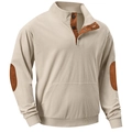 Detalle de sudadera henley de pana con parches en los codos y botones de cuello en contraste - S / Albaricoque