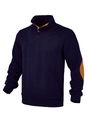 Maglione uomo blu scuro in maglia a trecce con bottoni e toppe arancioni sui gomiti - S / Blu navy