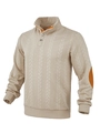 Maglione in maglia beige a trecce con toppe arancioni sui gomiti e colletto con bottoni - S / Cachi