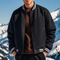 Vista detallada del cuello de béisbol de punto acanalado y botones de la chaqueta - S / Top Y Pantalón / Negro