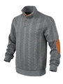 Maglione da uomo in maglia a trecce grigie con toppe arancioni e collo a bottoni - S / grigio scuro