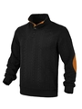 Maglione da uomo in maglia a trecce nera con toppe arancioni sui gomiti e collo alto - S / Nero