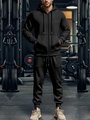 Men's thermal waterproof tracksuit set with black fleece hooded jacket and joggers - S / Top And Bottom / Black